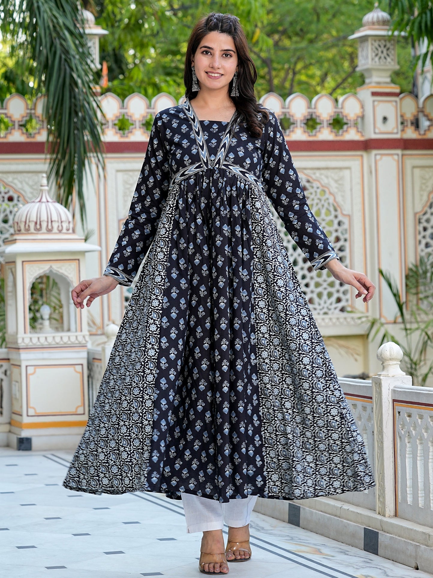 Black Printed Cotton Gown