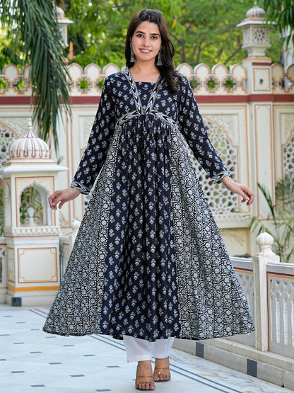 Black Printed Cotton Gown