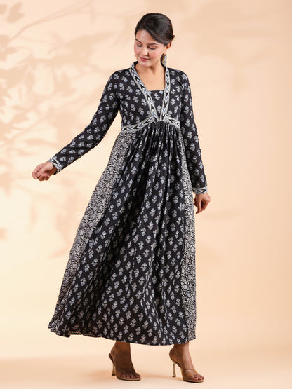 Black Alia Cut Cotton Anarkali Dress