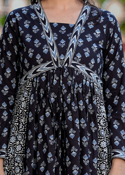 Black Printed Cotton Gown