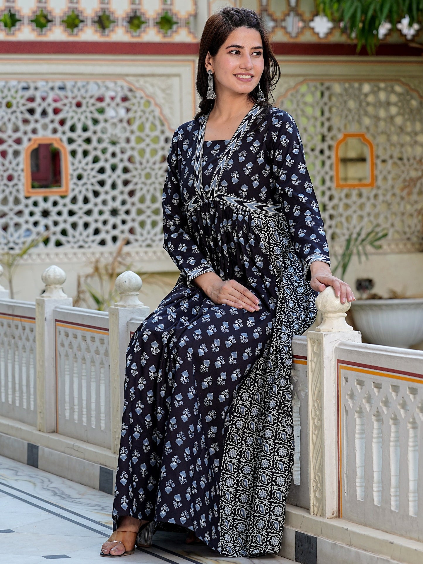 Black Printed Cotton Gown