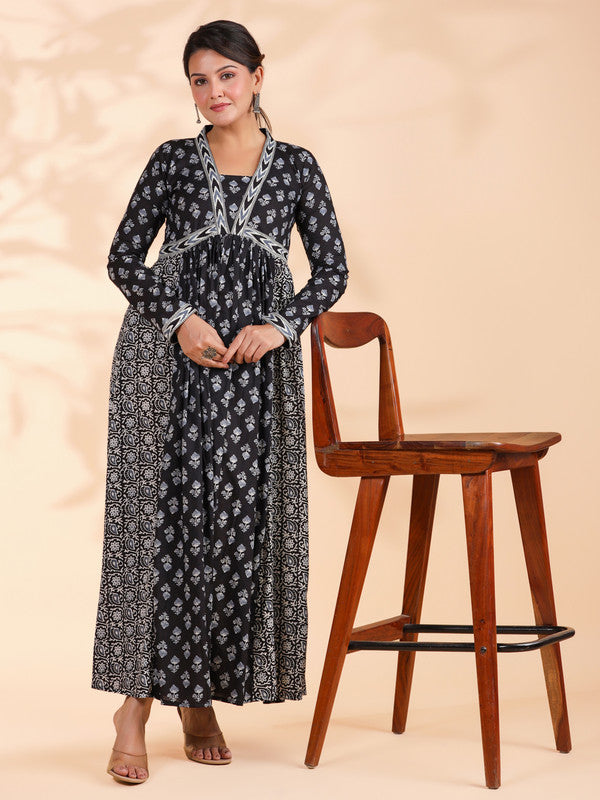 Black Alia Cut Cotton Anarkali Dress