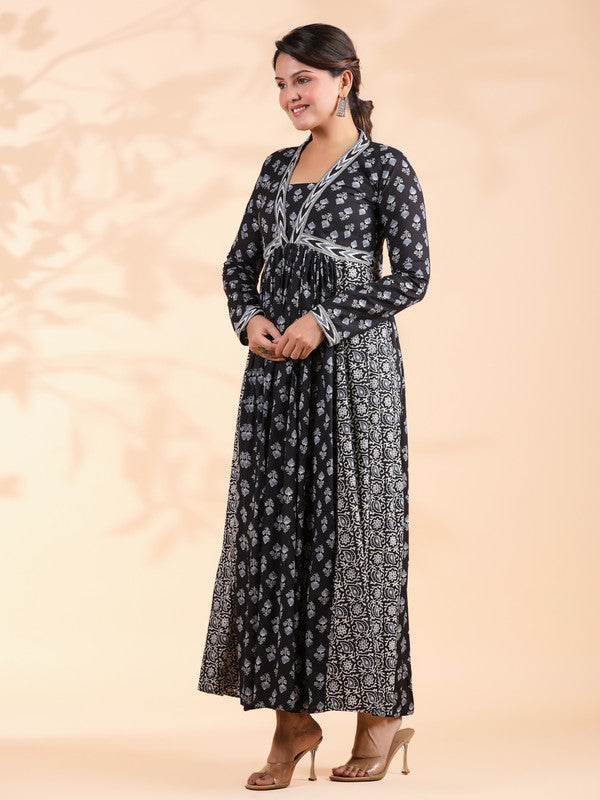 Black Alia Cut Cotton Anarkali Dress