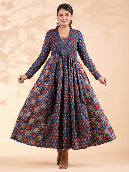 Blue Alia Cut Cotton Anarkali Dress