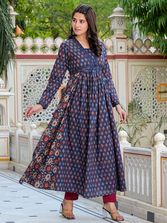 Blue Printed Cotton Gown