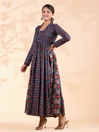 Blue Alia Cut Cotton Anarkali Dress