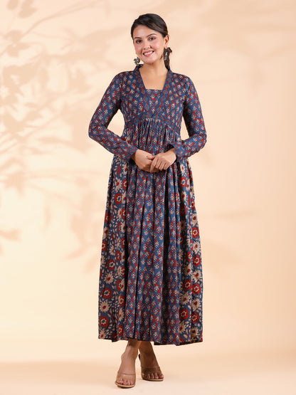 Blue Alia Cut Cotton Anarkali Dress