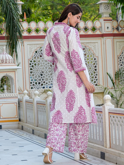 Pink Cotton Printed Kurta with Palazoo