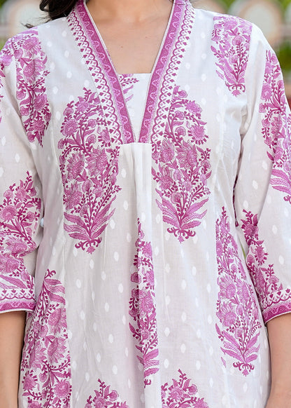 Pink Cotton Printed Kurta with Palazoo