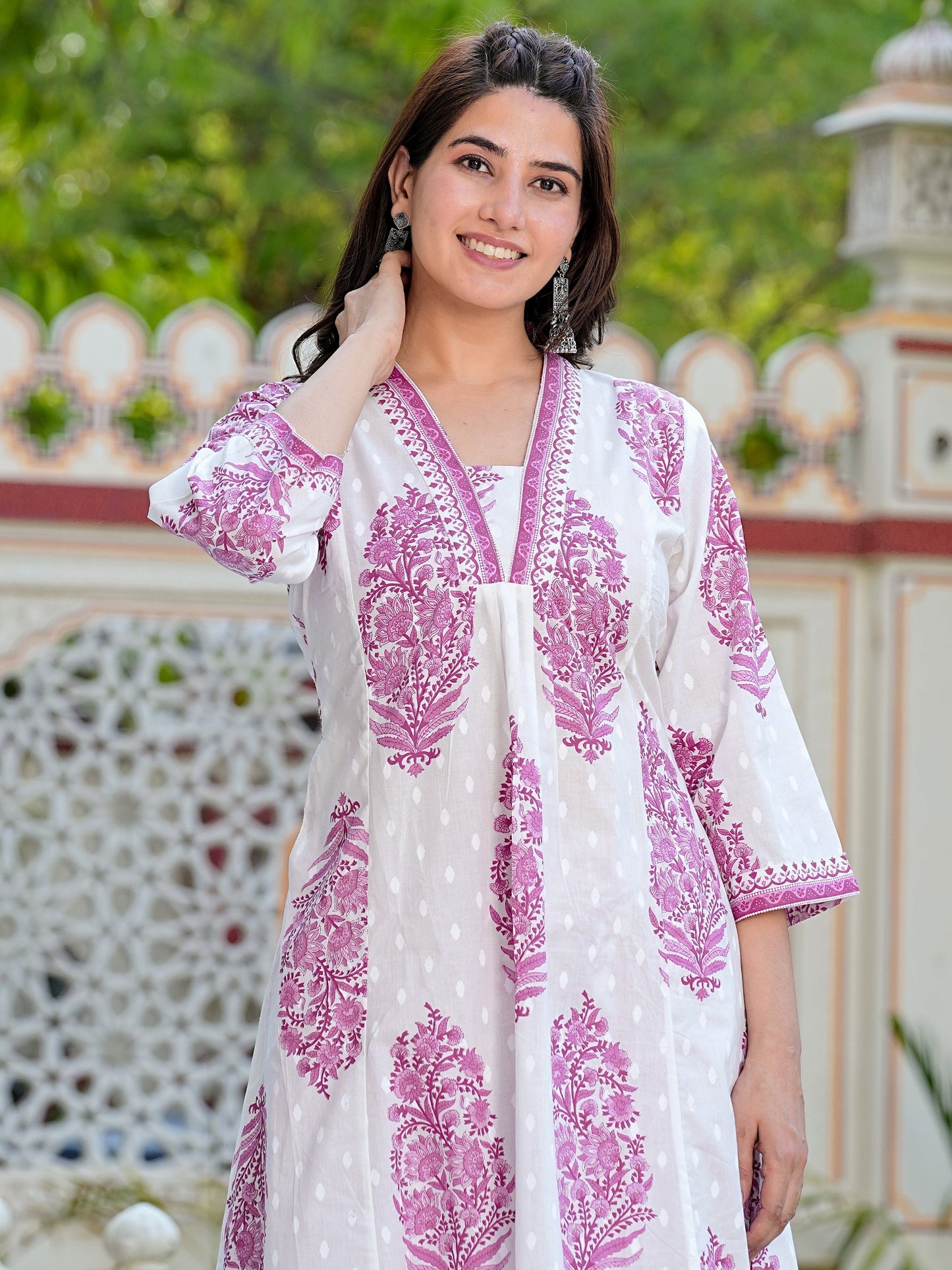 Pink Cotton Printed Kurta with Palazoo