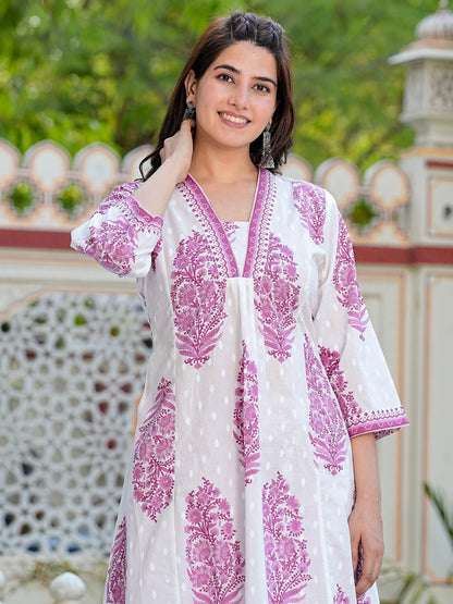 Pink Cotton Printed Kurta with Palazoo