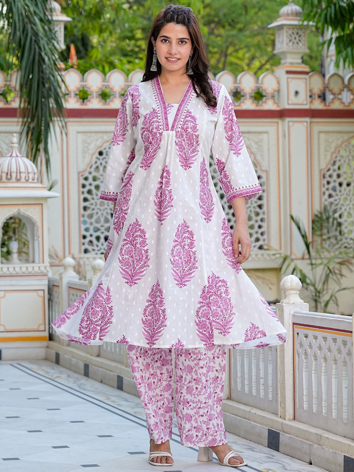 Pink Cotton Printed Kurta with Palazoo