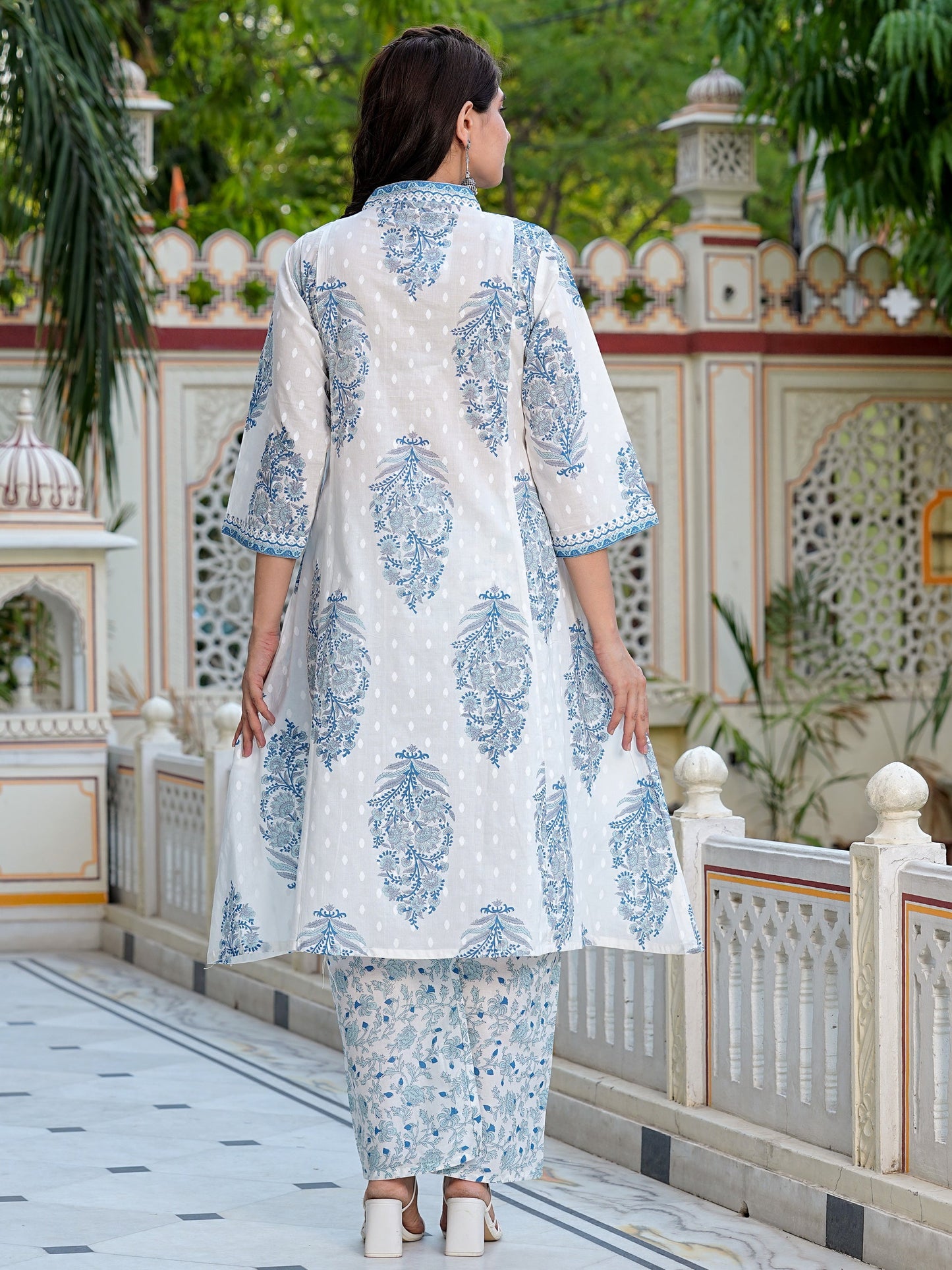 Blue Cotton Printed Kurta with Palazoo