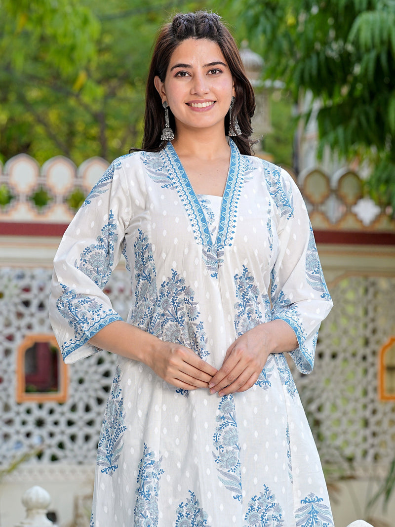 Blue Cotton Printed Kurta with Palazoo