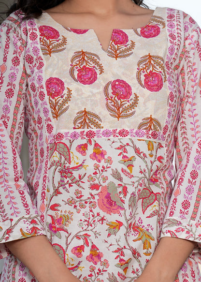 Pink Floral Printed Straight Cotton Kurta Set