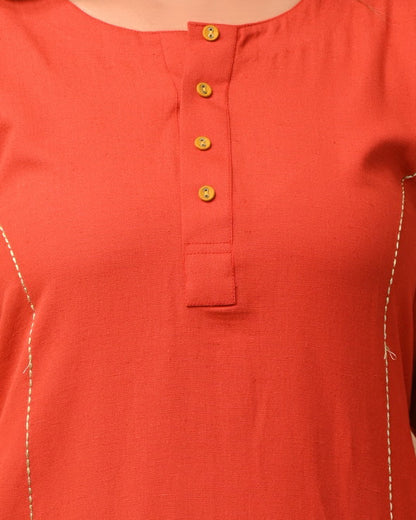 Orange A-Line Cotton Flex Kurta with Pant