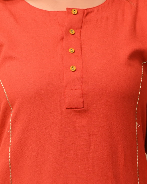 Orange A-Line Cotton Flex Kurta with Pant