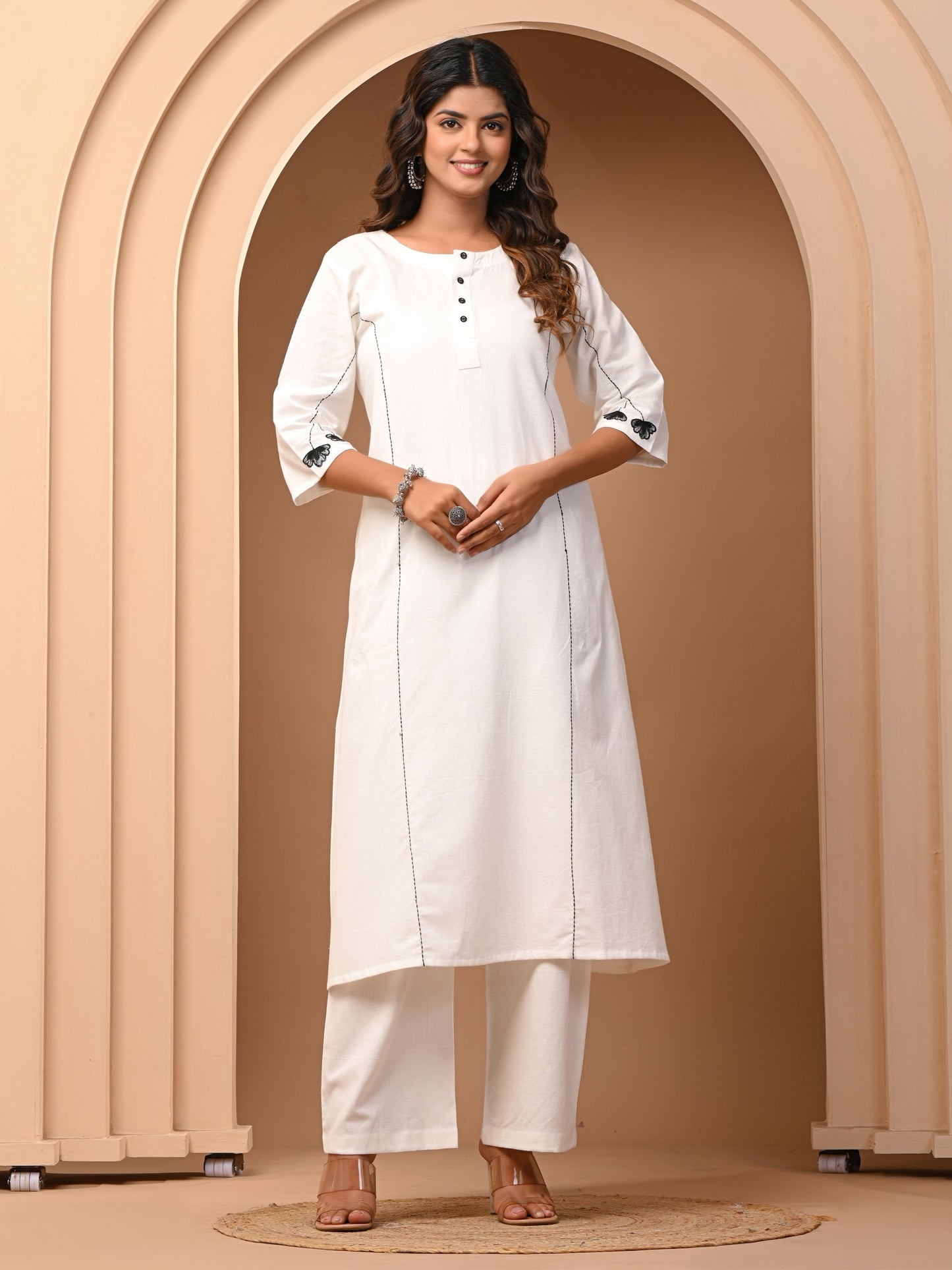 White A-Line Cotton Flex Kurta with Pant