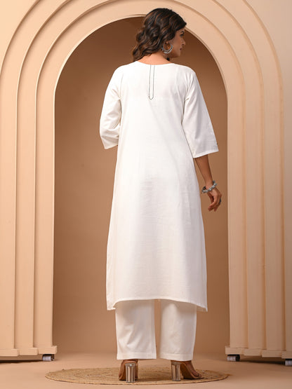 White A-Line Cotton Flex Kurta with Pant