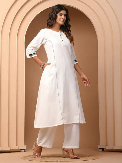 White A-Line Cotton Flex Kurta with Pant