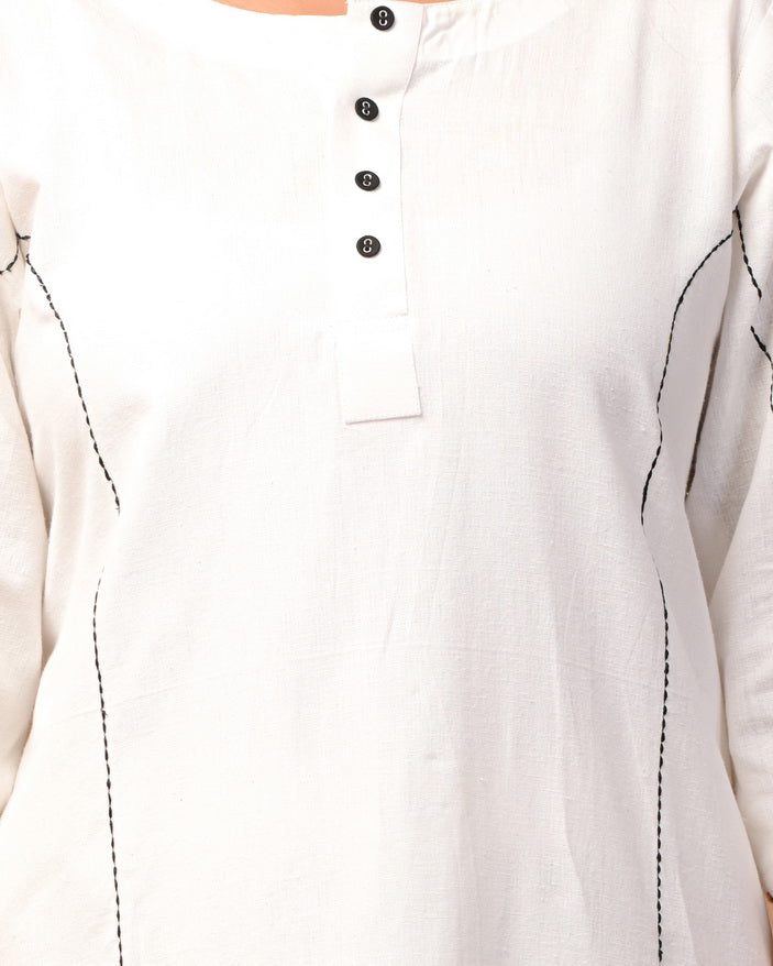 White A-Line Cotton Flex Kurta with Pant