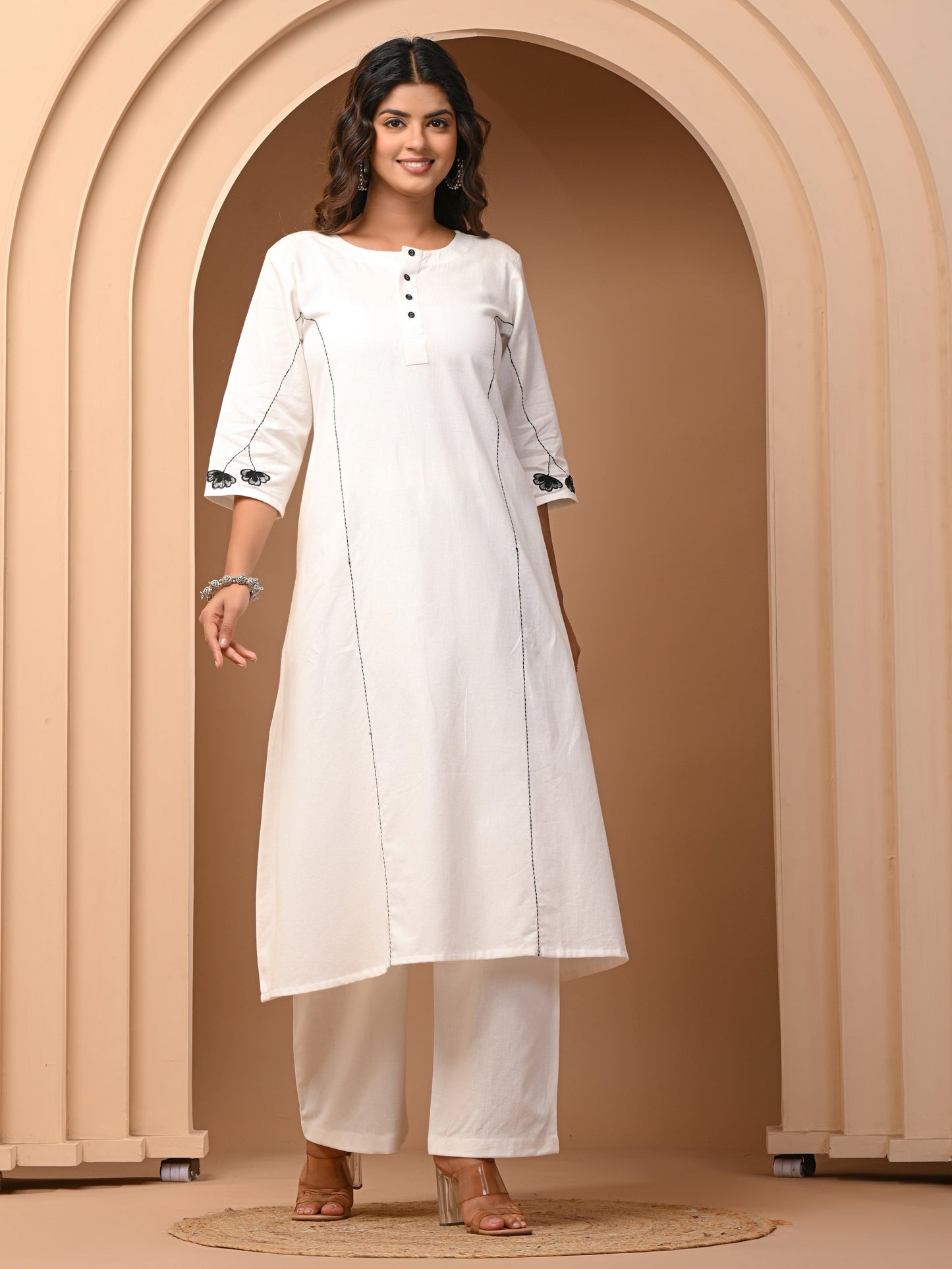 White A-Line Cotton Flex Kurta with Pant