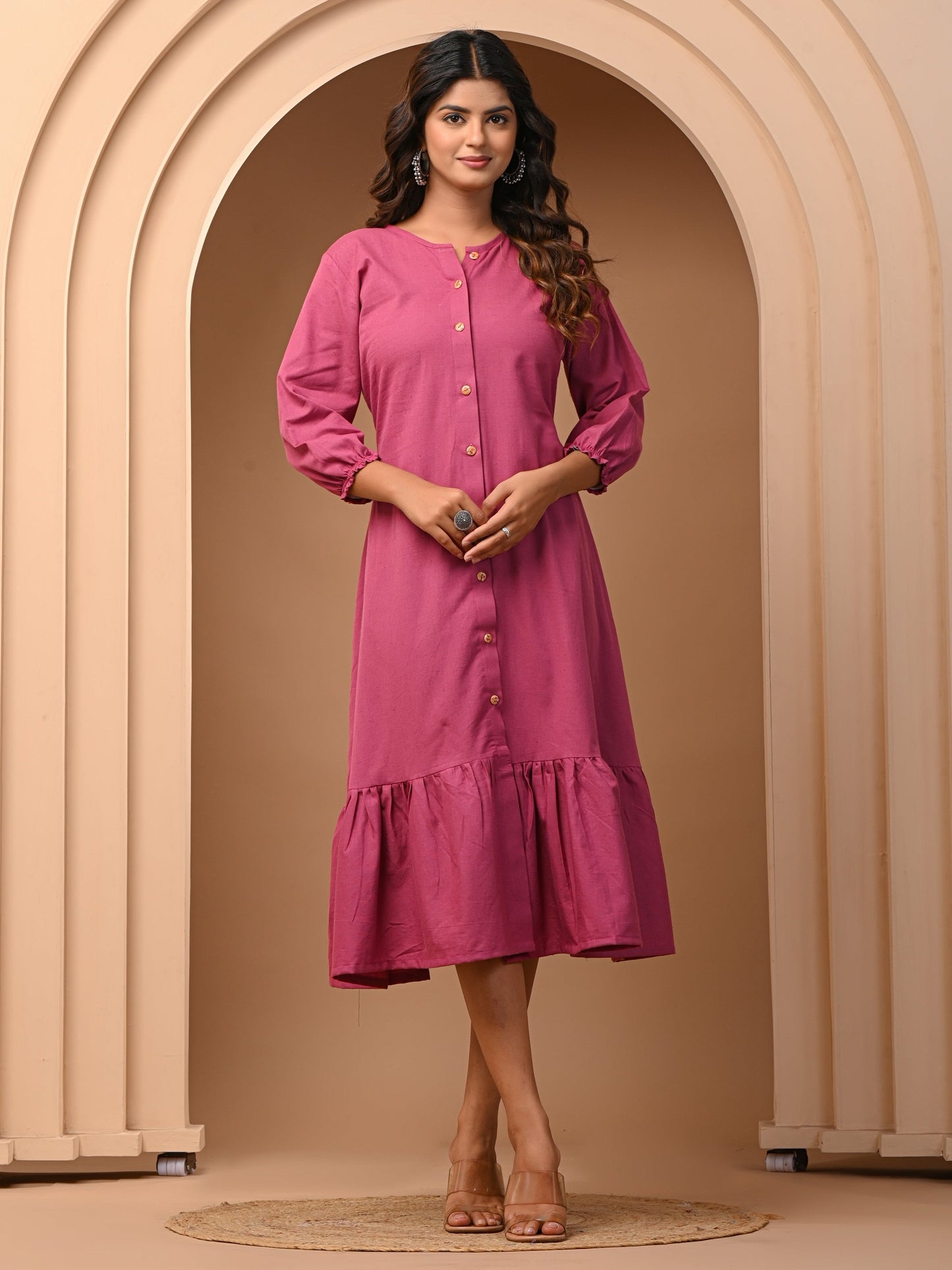 Magenta Flared Cotton flex Dress