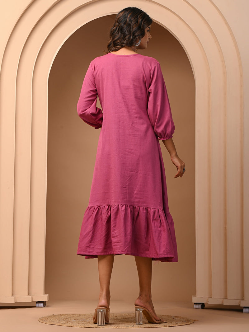 Magenta Flared Cotton flex Dress