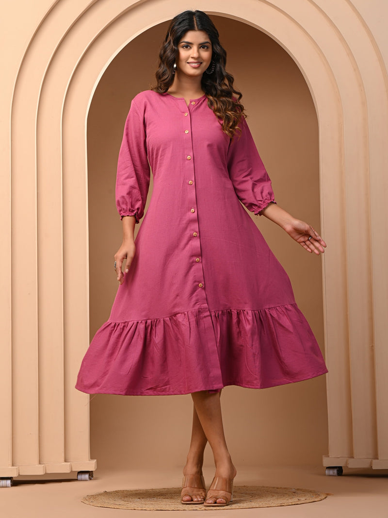 Magenta Flared Cotton flex Dress