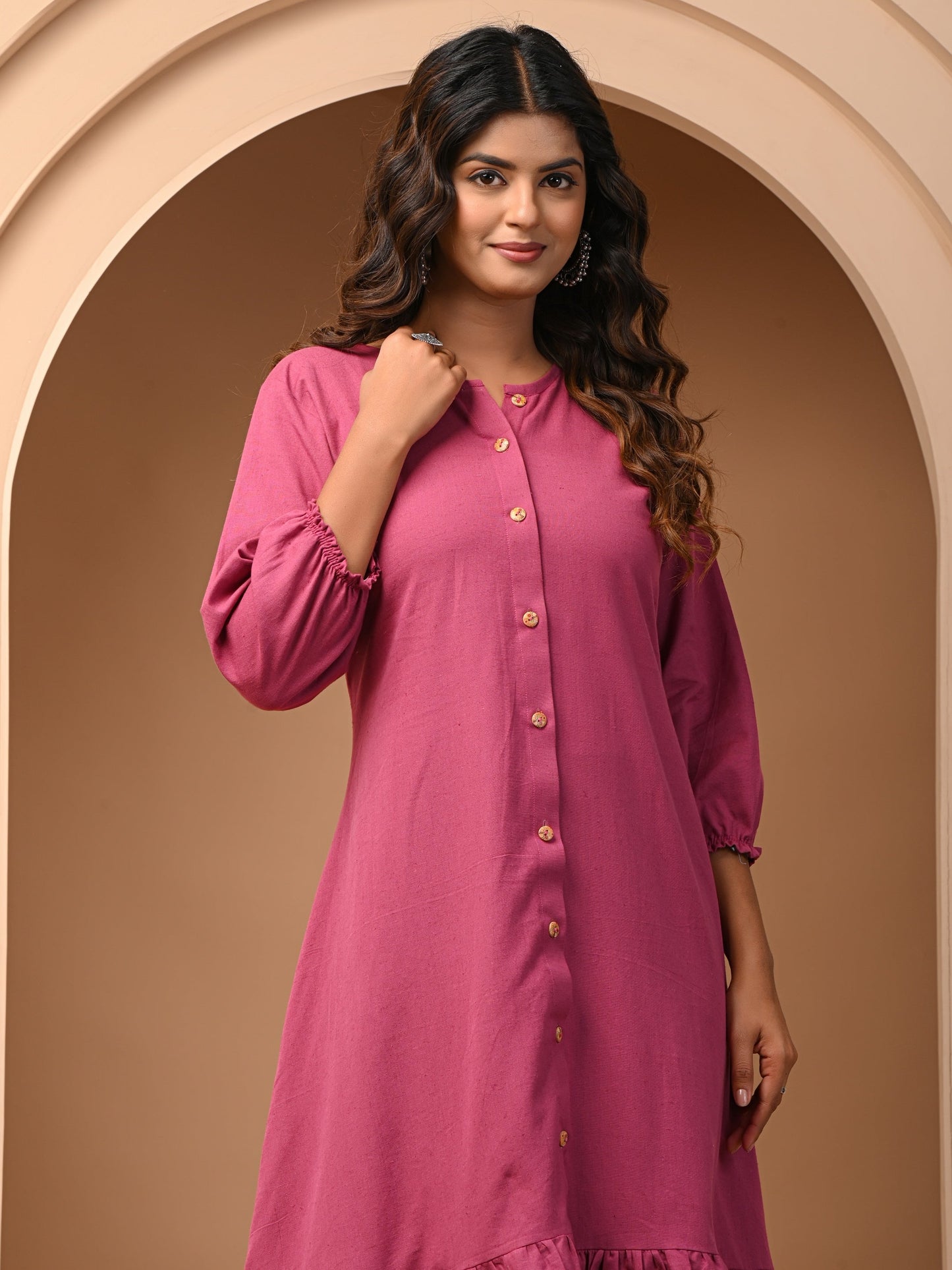 Magenta Flared Cotton flex Dress