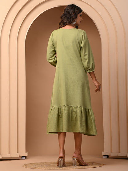 Pista Green Flared Cotton flex Dress