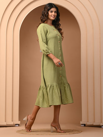 Pista Green Flared Cotton flex Dress