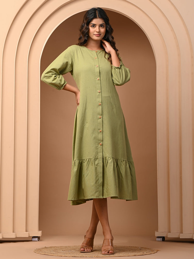 Pista Green Flared Cotton flex Dress