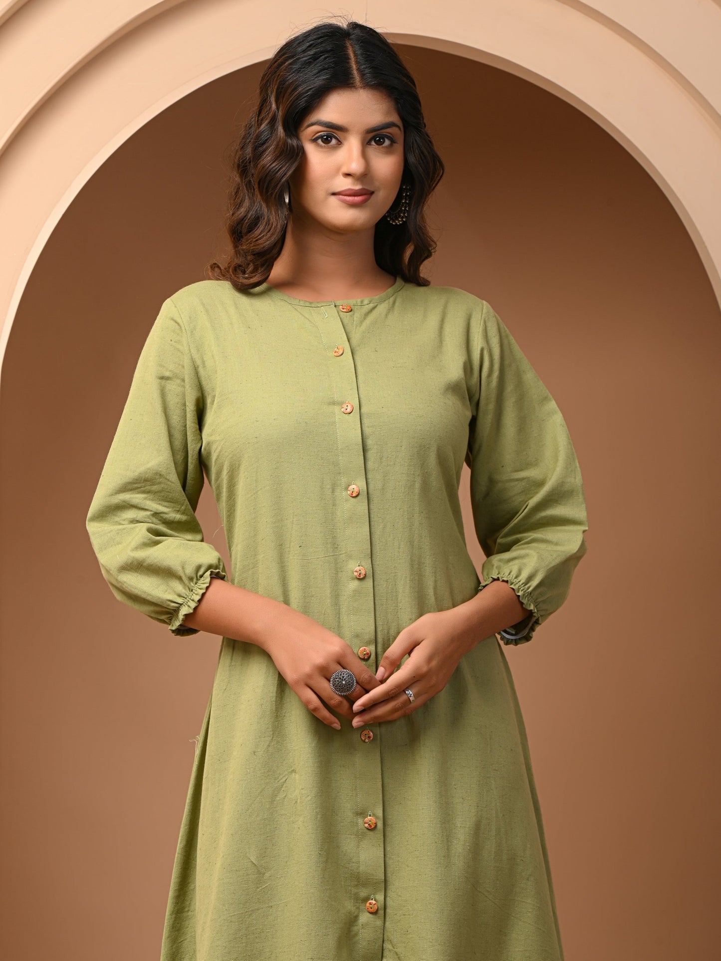 Pista Green Flared Cotton flex Dress