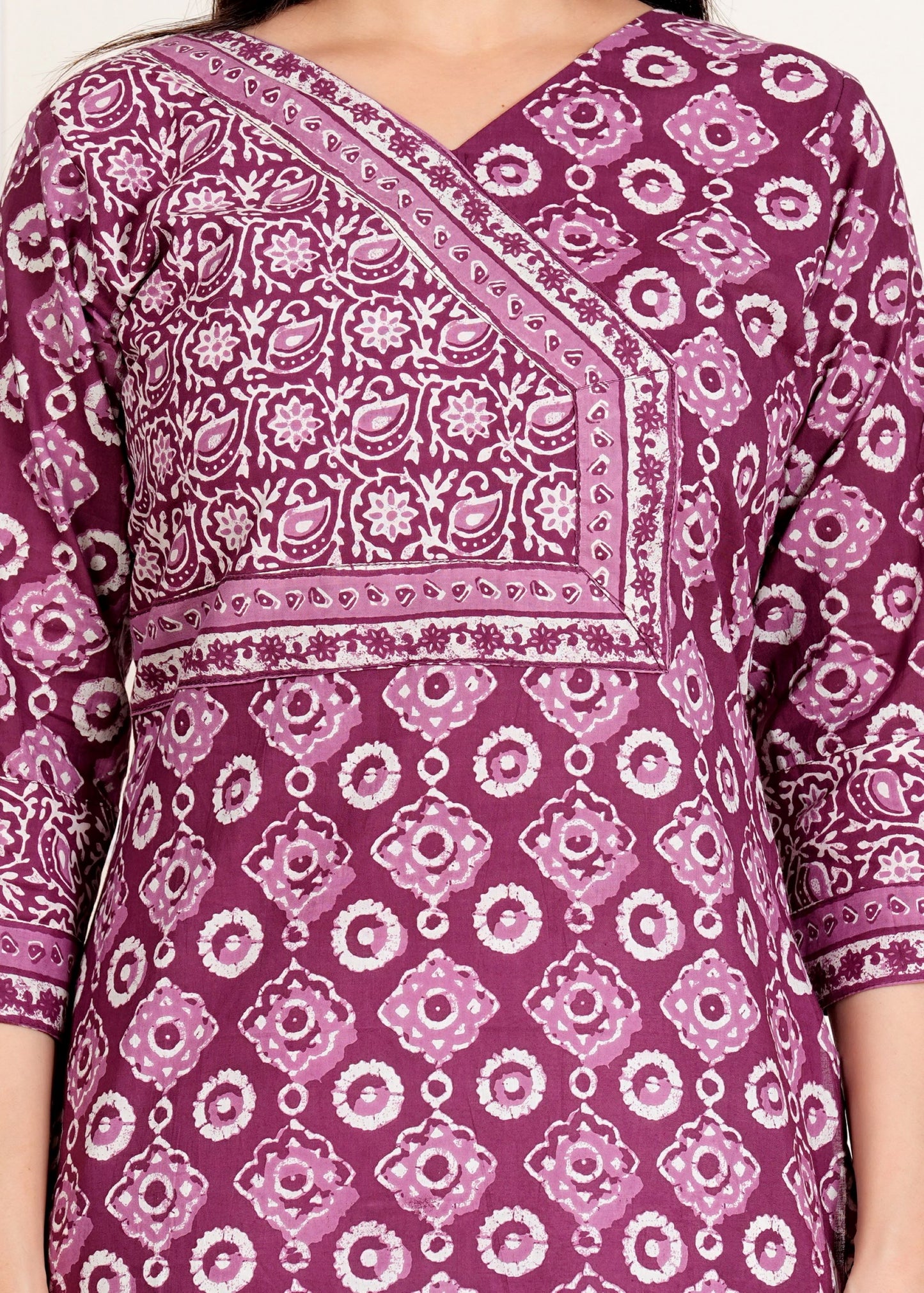 Purple Floral Printed Straight Cotton Kurta