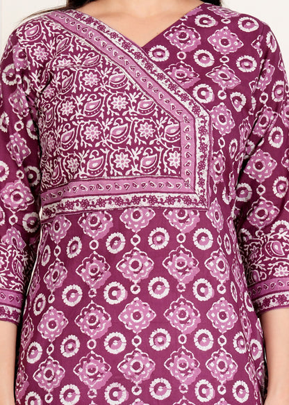 Purple Floral Printed Straight Cotton Kurta