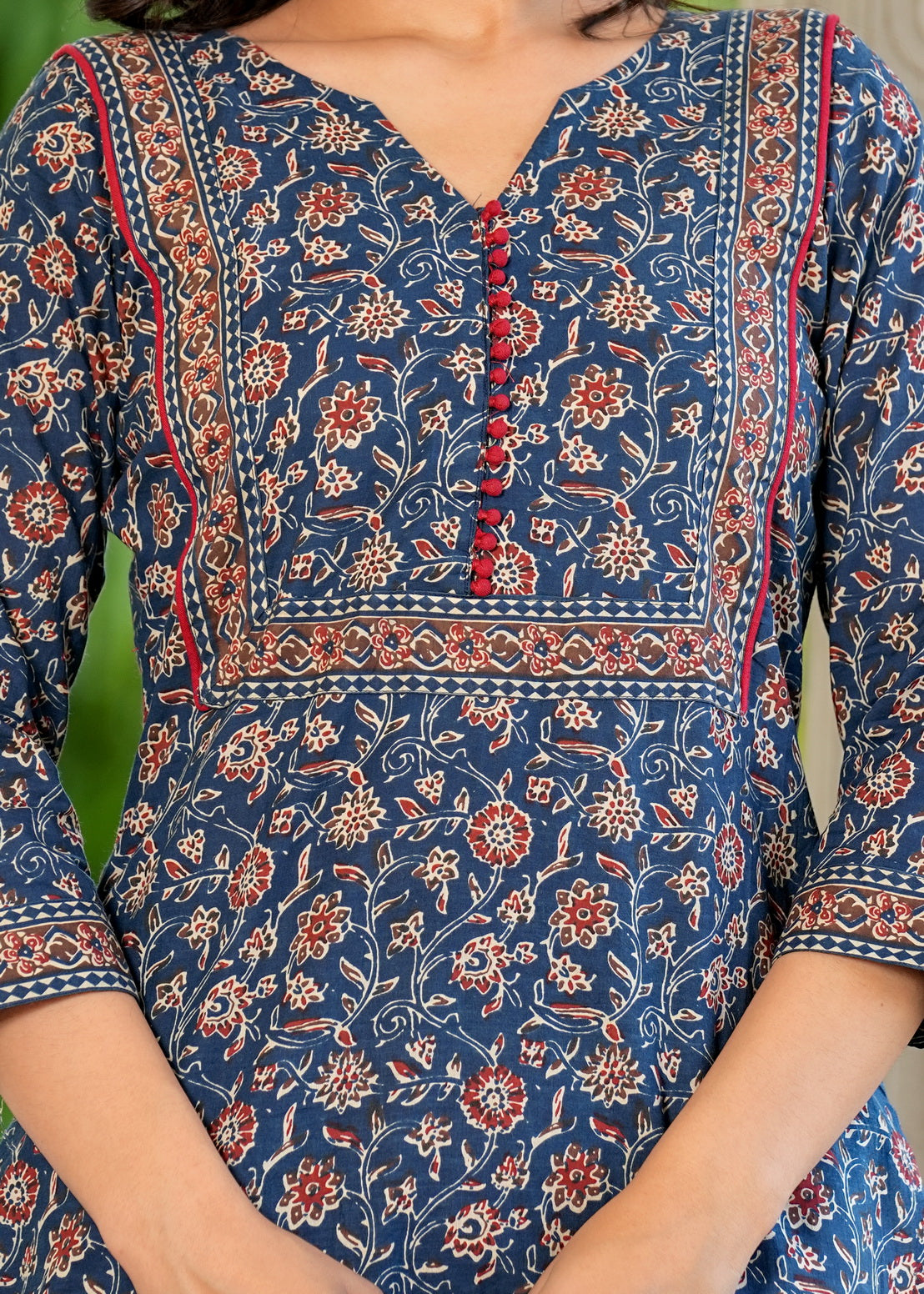 Blue Floral Printed Straight Cotton Kurta