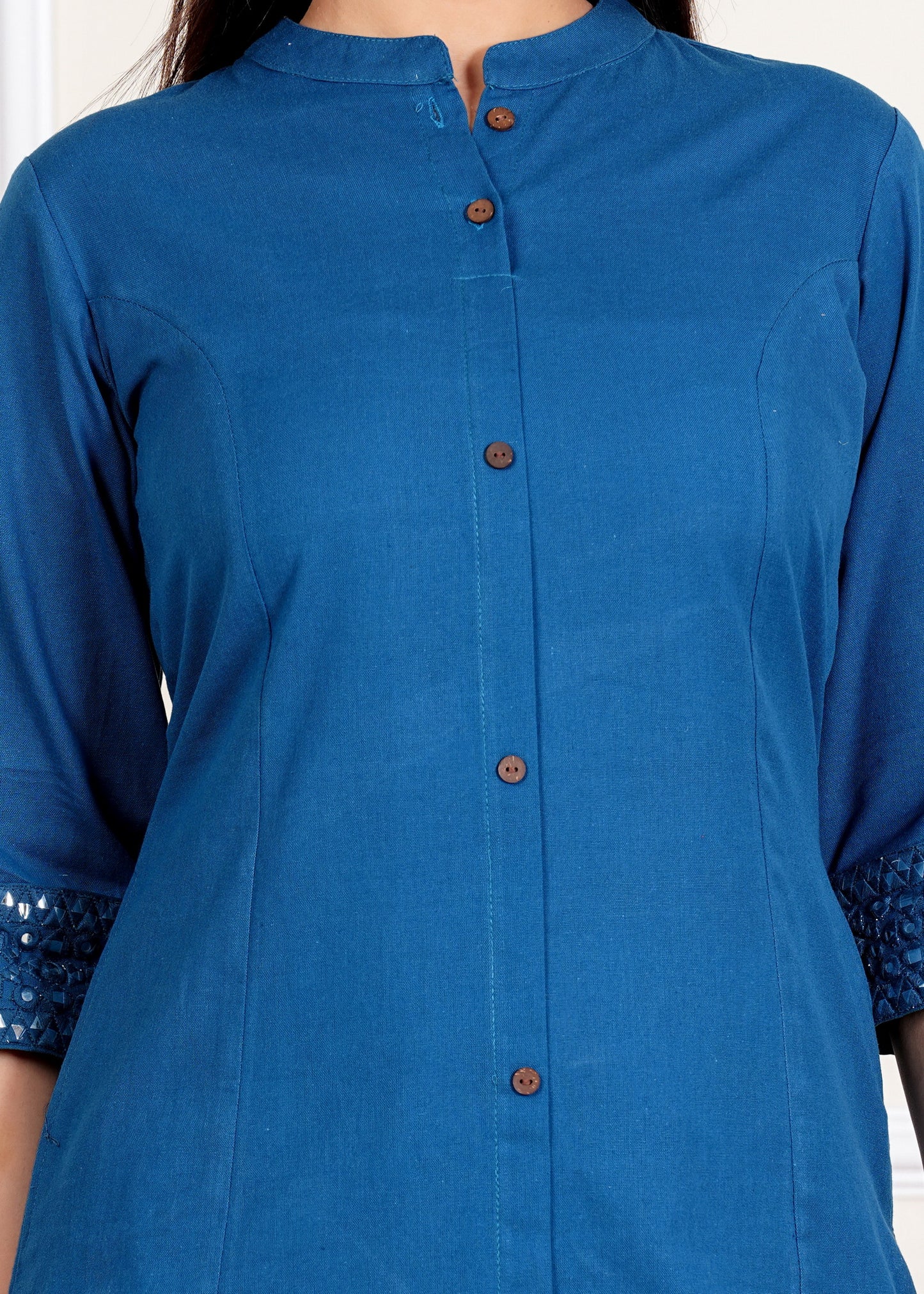 Blue A-Line Cotton Flex Kurta With Pant