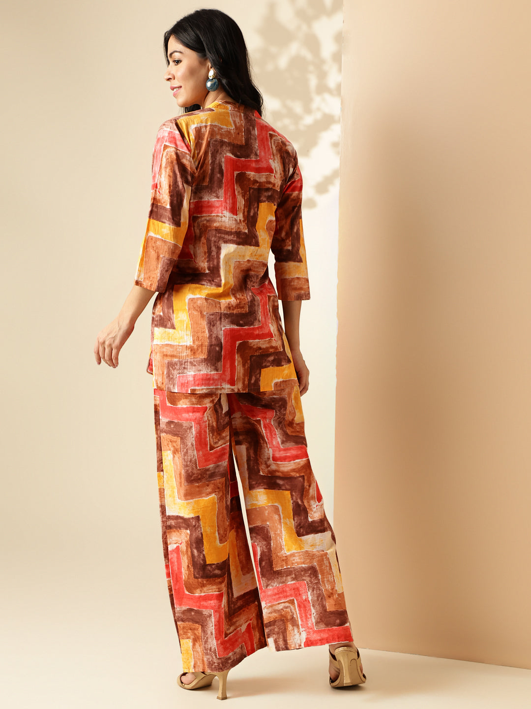 Multi Color Geometric Print Straight Cotton Co-Ord Set