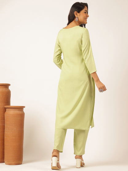 Pista Green Rayon Solid Straight Kurta Set