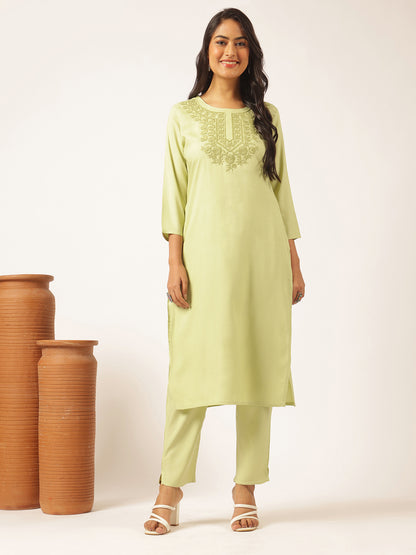 Pista Green Rayon Solid Straight Kurta Set