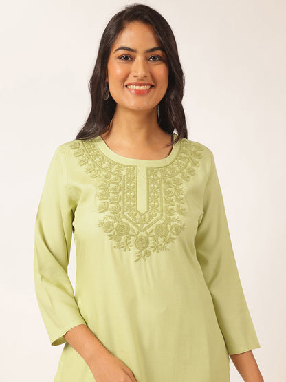 Pista Green Rayon Solid Straight Kurta Set