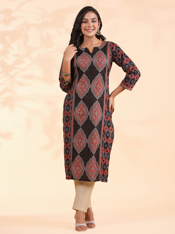 Black Sequence Work Straight Cotton Stitched Kurta