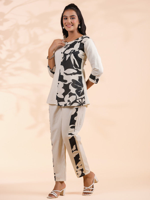 Black Half-Half Print Khadi Cotton Co-Ord Set