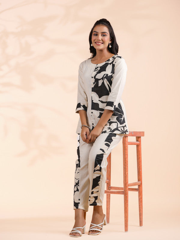 Black Half-Half Print Khadi Cotton Co-Ord Set