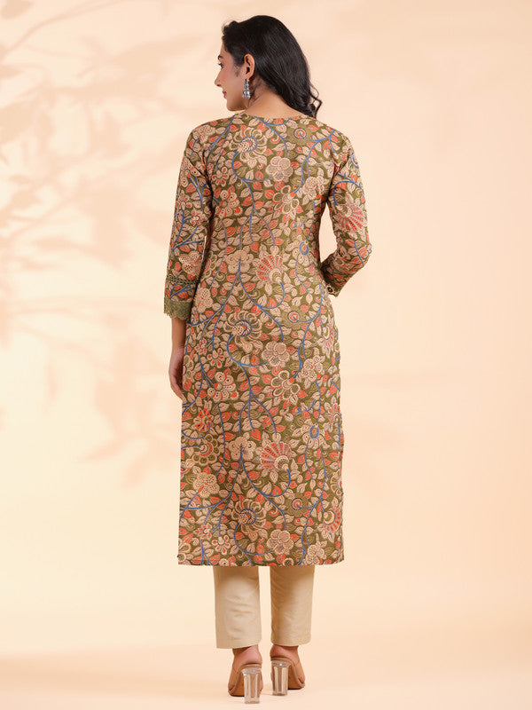 Mahendi Floral Print Straight Cotton Stitched Kurta