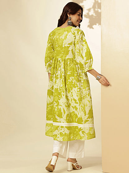 Mahendi Graphics Print Fit And Flare Cotton Stitched Kurta