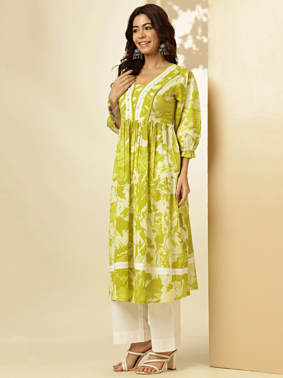 Mahendi Graphics Print Fit And Flare Cotton Stitched Kurta