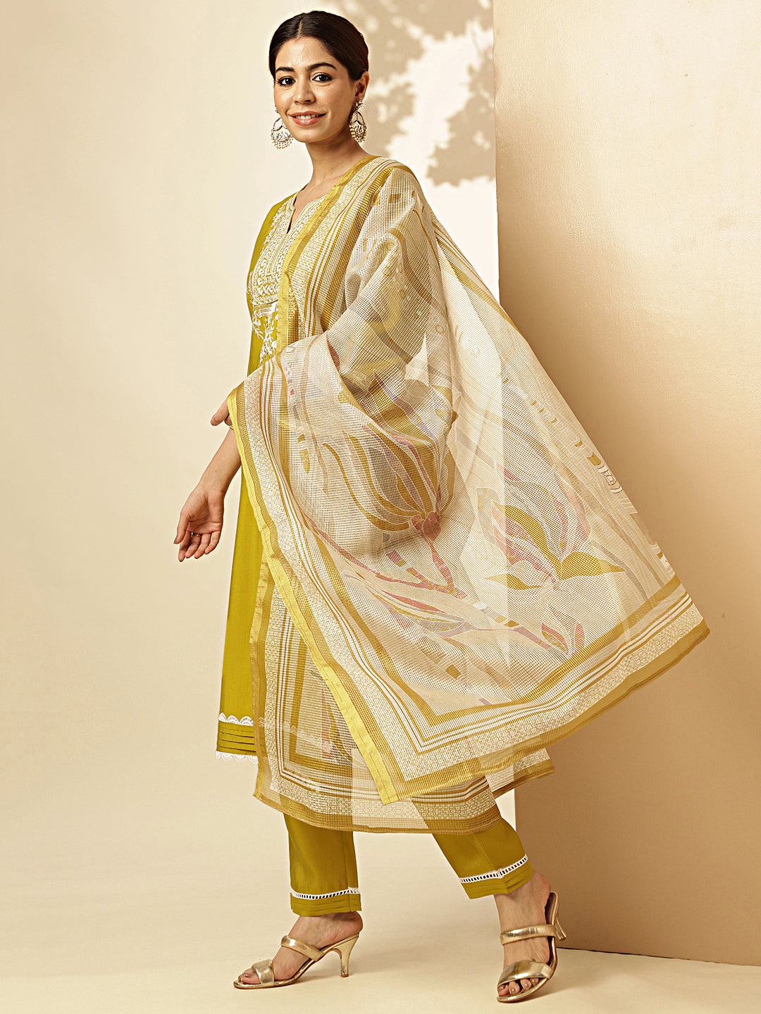 Mustard Solid With Embroidered Straight Roman Silk Stitched Kurta Set