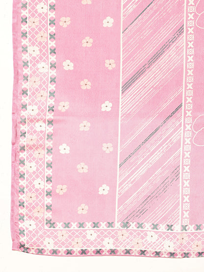 Baby Pink Geometric Print Straight Chinon Stitched Kurta Set